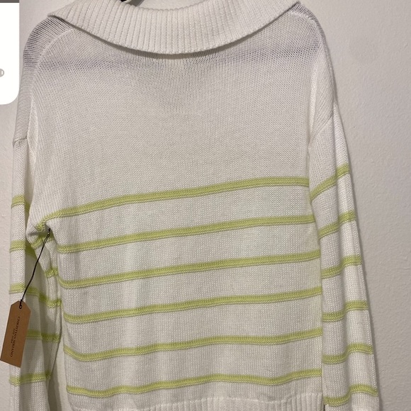 CHRISTIAN SIRIANO Striped Pullover Sweater Jumper Ivory Green V-neck NEW - Picture 3 of 6